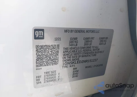 2022 Chevrolet Tahoe 4Wd Commercial Fleet z USA, uszkodzony, nr VIN 1GNSKLED2NR151237